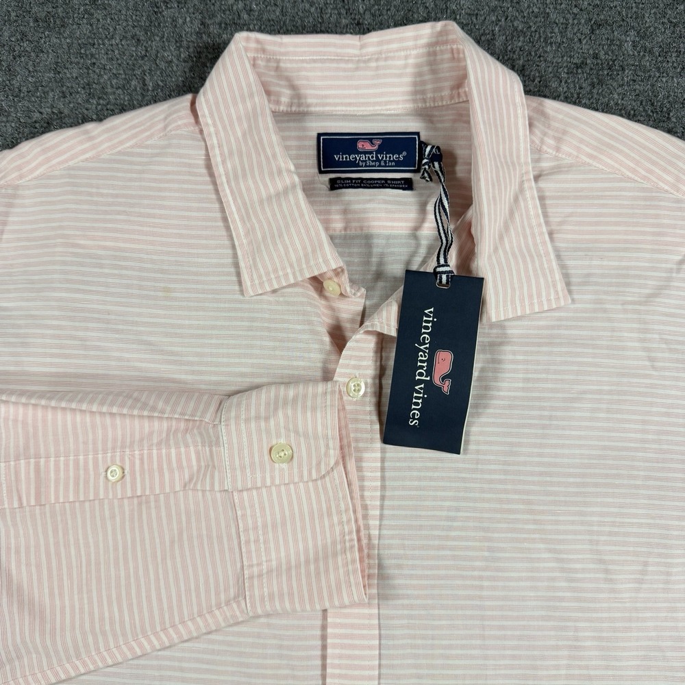 Vineyard Vines Cooper Shirt Mens XXL Pink Striped Linen Blend Slim Fit Read NEW